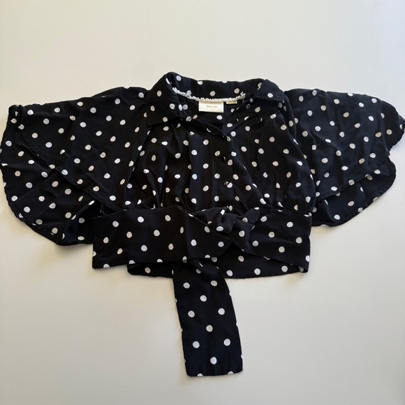 Anthropologie-Maeve-Canna-Polka Dot-Crop Top-Black & White-Flowy Sleeves-Size 2 - Picture 14 of 15